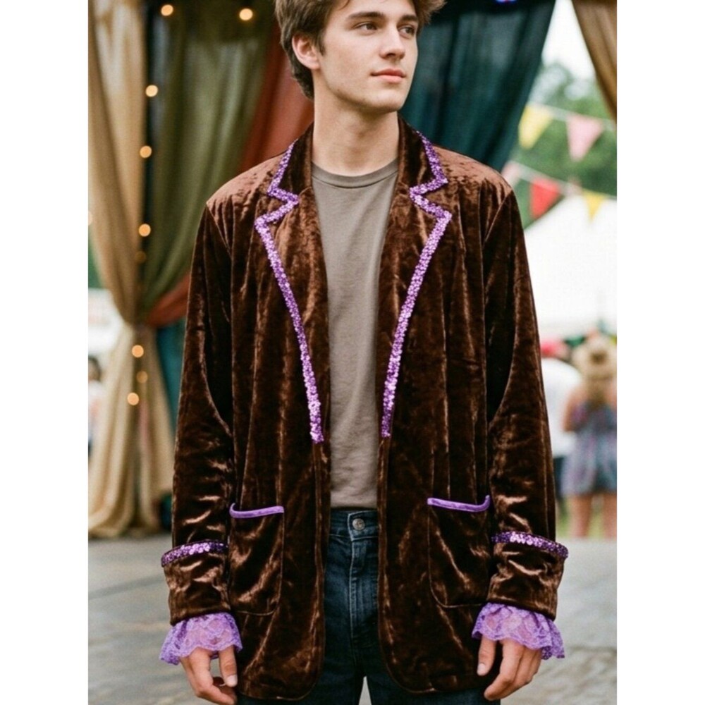 Dreamguy Brown Velvet Jacket with Purple Trim Size XL